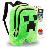 Minecraft Plush Backpack for Boys - Bundle with 18" Minecraft Creeper Backpack Plush Plus Stickers, Water Bottle, More | Minecraft School Bag for Boys 4-7